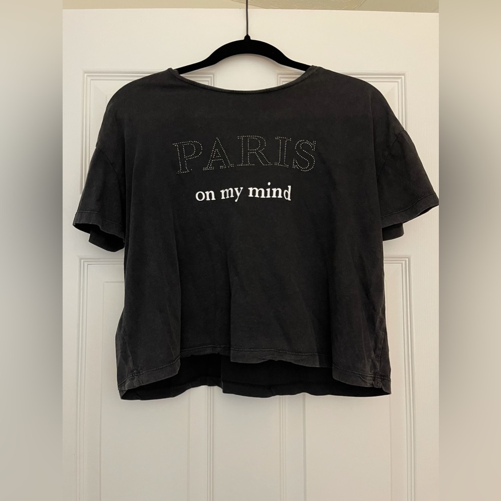 NWOT. MANGO cropped Paris Shirt in weathered black.